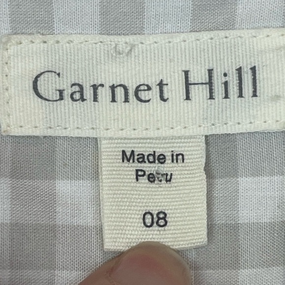 Garnet Hill Gray Check Top Size 8 Organic Pima Button Up Work Casual Sustainable - Picture 7 of 13
